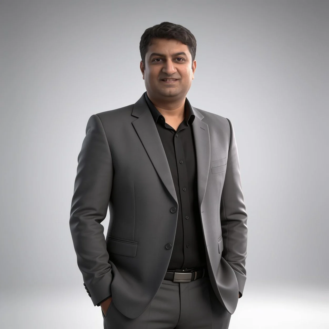 Dr. Majid Farooq in a grey suit